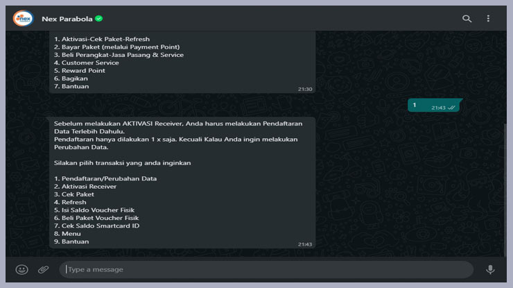 Balas dengan ketik angka 1